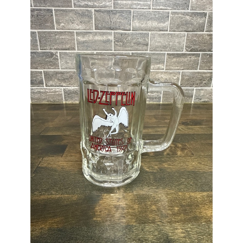 Led Zeppelin United States of America 1977 Tour Glass Beer Mug Stein Icarus Logo